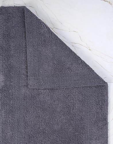 WOVEN ST. Reversible Tufted Bath Rugs | Area Rugs for Spa, Vanity Shower, Bathrooms, Kitchen, Bedroom | Water Absorbent Linens | 100% Cotton | Pack of 2 | 17’’ x 24’’ & 21’’ x 34’’ Inches | Dark Grey - color: Dark Grey, size: 17" x 24" (Rectangular) + 21"