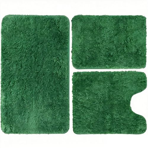 RUN HELIX Bathroom Rugs Set 3 Piece Soft Absorbent Bath Rugs, Microfiber Bath Mats Toilet Rug with Non-Slip Rubber Backing, Bath Rug Sets for Bathrooms, Deep Green - color: Light Green