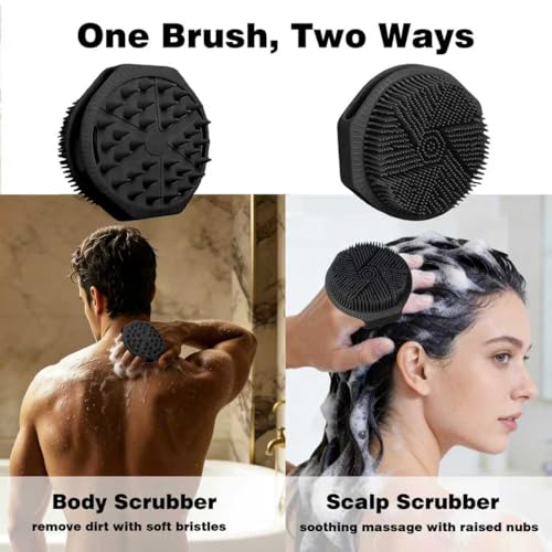 Silicone Body Scrubber for Men Women, Dual-Sided Bath Brushes Gentle Exfoliating Body Scrubber Scalp Massager for Deep Cleansing, Soft Silicone Loofah Body Washing Brushes (Black) - color: Black