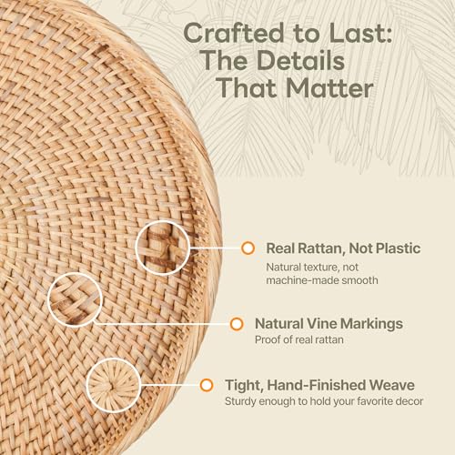 Round Rattan Tray 13.5" — Hand-Woven Wicker Tray for Home Decor (Natural Rattan Color) - color: Natural, size: 13.5"