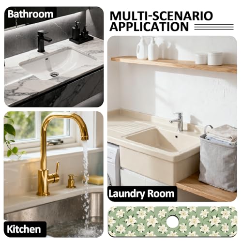 2 Pcs Kitchen Sink Splash Guard Faucet Mat Lily Faucet Mat for Sinks Flowering Plant Absorbing Drying Mats for Kitchen Bathroom, 23.6x5.5inch - color: Lily