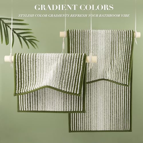 BSICPRO Bathroom Rugs and Mats Sets, 2 Piece Thick Absorbent Chenille Bath Mat Rug Set Non Slip, Soft Shaggy Bath Room Floor Mats for Bathroom, Machine Washable (Sage, 20" x 47" Plus 16" x 24") - color: Sage, size: 20" x 47" Plus 16" x 24"