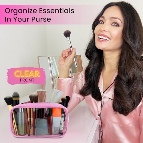 Small Clear Makeup Bag – Mini Cosmetic Pouch for Purse, Light Pink Travel Bag, Compact Clear Pouch for Cosmetics, Mini Purse Organizer - color: Light Pink, style: Small