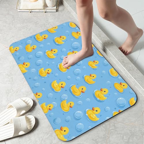 Yellow Rubber Ducks Bathroom Rug 29.5"x17",Quick-Drying Super Absorbent Diatomite Bath Mat with Non-Slip Backing,Thin Washable Bathroom Floor Mat Fits Under Door for Shower,Sink,or Tub - color: Yellow Rubber Ducks