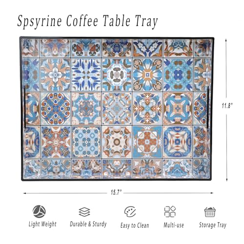 Spsyrine Serving Tray with Handles, Plastic Decorative Tray for Coffee Table, Living Room, Home Decor,Boho - color: Multi Boho