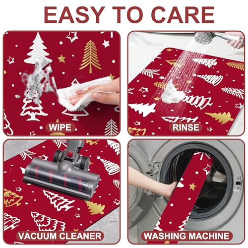 Identiy Christmas Bath Mat, Red Christmas Trees Bathroom Rug, Soft Super Absorbent Machine Washable Quick Dry and Non-Slip Bathtub Mat for Tub Shower Bathroom Floor 17"x29.5" - color: Red Christmas Trees