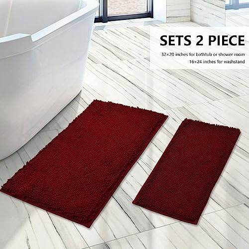 BOANKODU Bathroom Rugs Sets 2 Piece, Extra Soft Chenille Bath Mat Absorbent Bathroom Rug, Bathroom Mat with Sturdy PVC Non-Slip Bottom, Machine Washable Bath Rugs (Burgundy) - color: Burgundy, size: 16" x 24" + 20" x 32" (Rectangular)