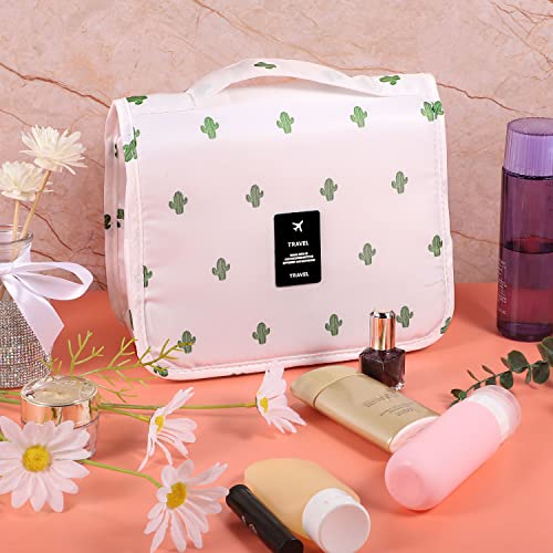 Pengxiaomei Hanging Toiletry Bag, Cactus White Waterproof Cosmetic Bag Portable Makeup Pouch Travel Wash Bag with Handle for School Party Bathroom Essentials - color: White Cactus