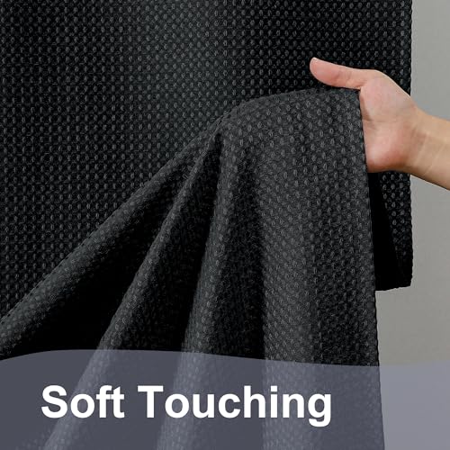 OWENIE Black Shower Curtain 96 Inch Extra Long, Waffle Weave Textured Fabric Bathroom Curtains, Water Repellent Thick Soft Hotel Spa Luxury Elegant Bath Curtain, Machine Washable, Black, 72x96 Inch - color: Black, size: 72"W x 96"L (Pack of 1)