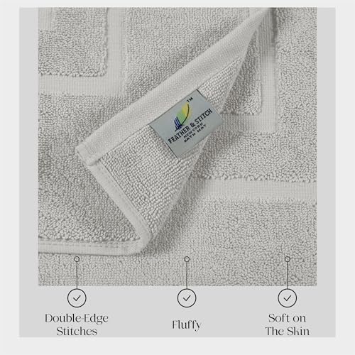 Feather & Stitch 2 Piece Towel Like Bath Mats (30x21 Inch) 100% Cotton Terry Bath Mats, Bathroom Shower Floor Mats [NOT A Bathroom Rug], Soft Absorbent Washable Mats - Sliver - color: Silver