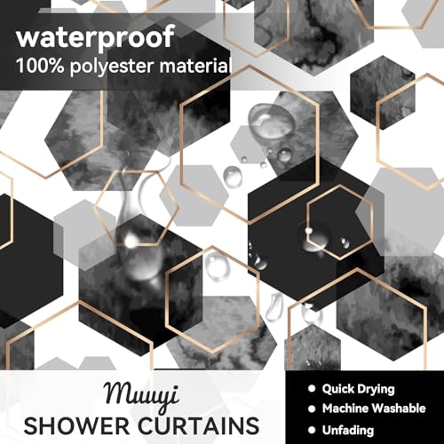 4Pcs Black White Geometric Shower Curtain Set, Neutral Modern Art Deco Shower Curtain with Hooks, Elegant Trendy Simple Bathroom Sets with Shower Curtain and Rugs, 71 * 71in - color: Black