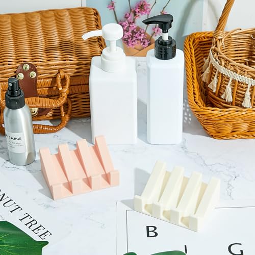 Cunhill 2 Pieces Silicone Soap Dish Self Draining Soap Dish Shower Waterfall Bar Soap Holder Tray with Drain Soap Saver for Kitchen Bathroom Accessories (Light Pink,Bright White) - color: Light Pink, Bright White