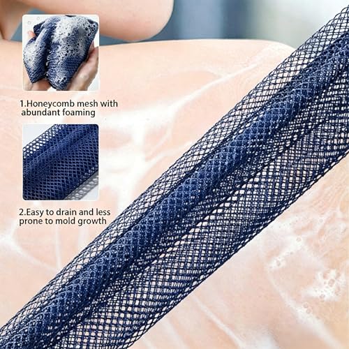 Exfoliating Bath Towel Set for Women Strong Cleaning Back Scrubber - color: Blue