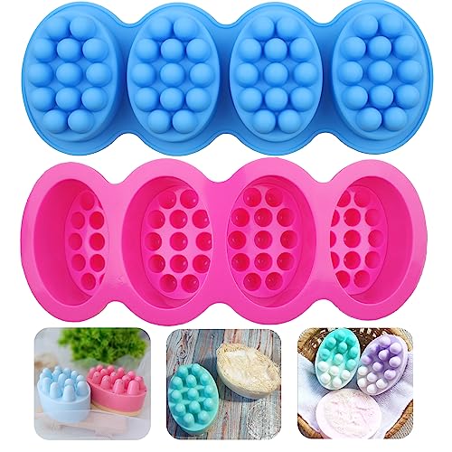 2Pcs Silicone Massage Bar Soap Molds, Handmade Soap Molds for Soap Making, 3D Hair Comb Ice Mold Scalp Massager, Hair Brush Soap Bar Silicone Mold, Food Grade Soap Mould Massage Moulds - color: Pink, Blue