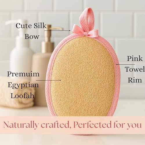 SERRENTO Loofah Women Body Scrub - Luffa Bath Pads, Pink & Beige, 2 Count - color: Pink and Beige