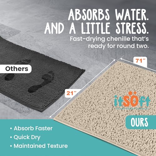 Runner Chenille Bath Mats 71"x21", Plush Absorbent Quick Dry, Soft & Machine Washable, Non Slip Carpet for Bathroom, Thick Bathroom Rugs, Shower Restroom Rug Mat, Alfombras De Bano, Bathrugs - color: Beige, size: 71" x 21" (Runner)