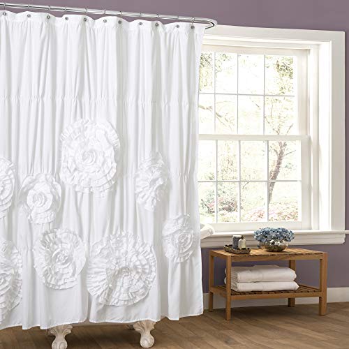 Lush Decor Serena Shower Curtain, 72" W x 72" L, White - Ruffled Bathroom Curtain - White Fabric Shower Curtains - Coquette Decor - color: White