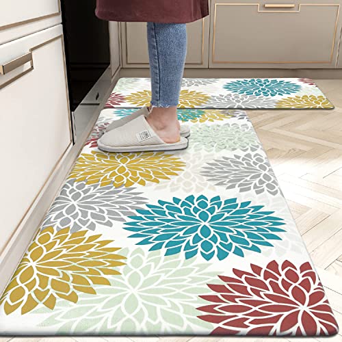 HEBE Anti Fatigue Kitchen Rug Sets 2 Piece Non Slip Kitchen Mats for Floor Cushioned Kitchen Rugs and Mats Waterproof Comfort Standing Mat Runner for Kitchen,Home Office,Sink,Laundry - color: Colorful, size: 17.3"x48"+17.3"x28"-0.4"Th