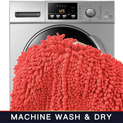 Walensee Bathroom Rug 2 Pieces Set Non Slip Bath Mat (20"x32" Plus 20"x32" Living Coral) Water Absorbent Super Soft Shaggy Chenille Machine Washable Dry Extra Thick Perfect Carpet for Shower Floor - color: Coral, size: 20"x32" plus 20"x32"