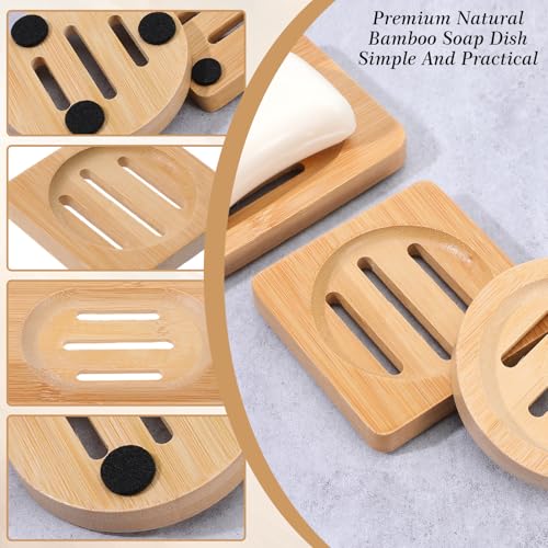 3Pcs Shower Steamer Tray Bamboo Soap Holder,Wooden Soap Dishes, Natural Bamboo Soaps Dish for Bathroom Accessories