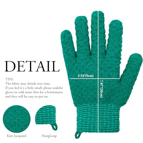 Exfoliating Bath Gloves 2 Pairs - Heavy Texture Body Scrub Gloves for Shower, Spa, Massage and Body Scrubs, Dead Skin Remover, Washing Gloves with Hanging Loop(Dark Green) - color: Green1