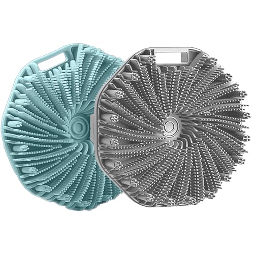 RamPula Silicone Body Scrubber Shower Brush Super-Exfoliating Body Brush & Non-Slip Strap, Loofah Alternative Bath Scrubber for Sensitive/All Skin Types, Gentle Massage & Effective Shower Exfoliation - color: Eucalyptus Green and Gray