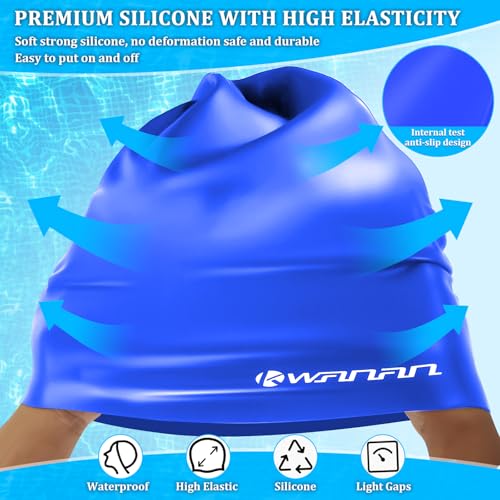 Extra Large Silicone Swim Cap for Long Hair and Protective Styles–Waterproof Swimming Cap for Men and Women with Dreadlocks, Weaves, Extensions, Braids, Curls, and Afros–Keep Hair Dry - color: Blue
