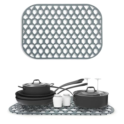 Sink Protectors for Kitchen Sink 13x11 &16x12 & 18x16 & 19x14 & 21x16 & 22x13 & 24x13 & 25x16 & 26x14 & 28x14 & 30x16, Silicone Sink Mat Grid (16.8"x12.6") - color: Gray