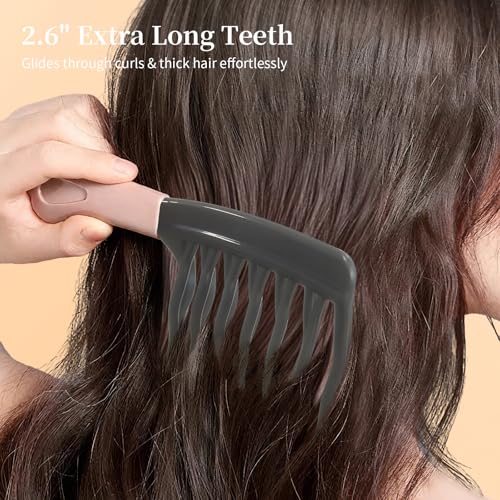 Wide Tooth Comb for Curls, Detangling Comb with Double Row Wavy Tooth for Curly/Wavy/Thick/Long/Wet & Dry Hair, Detangler Hair Brush Large Tooth Shower Hair Comb for Women Girl Men - color: Grey