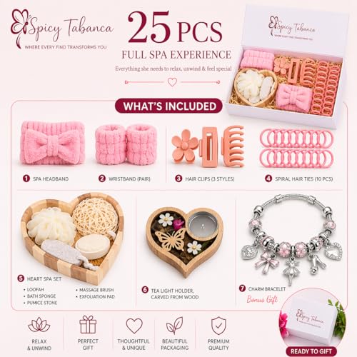 Ultimate 25‑Piece Spa Gift Set for Women – Luxury Self Care Bath Kit with Charm Bracelet, Relaxation Accessories & Premium Magnetic Gift Box – Perfect Birthday, Mother’s Day & Thank‑You Gift - size: Serenity Spa & Sparkle Essentials Box