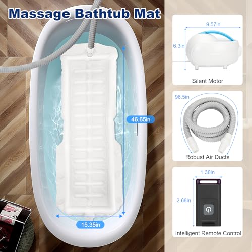 Bubble Bath Mat,Bubble Bath Massager for Smooth Bathtub – 3-Speed Adjustable Tub Spa Massager with Non-Slip Suction Cups and Remote Control – Ideal for Stress, Sore Muscles & Total Relaxation