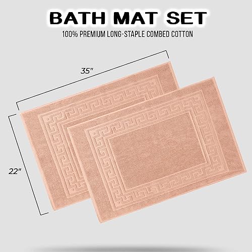 Superior Heavyweight Cotton Bath Mats, Bath Rugs For Bathroom Accessories, Washable Rug For Shower, Bath, Toilet, Modern Decor, No Backing, Luxury Hotel And Spa Quality, Set of 2, 22" x 35", Peach - color: Peach, size: 22" x 35" (Set of 2)