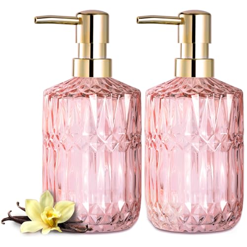 EMPO Clear Glass Soap Dispenser with ABS Plastic Pump, Lotion Dispensers for Kitchen, Bathroom (2pack Light Pink) - color: 2pack Light Pink