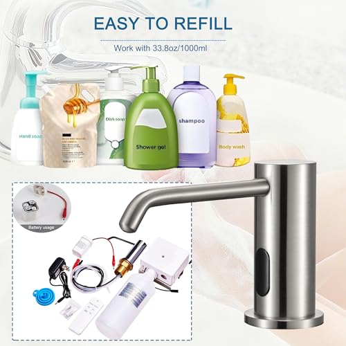 Automatic Soap Dispenser Touchless for Kitchen Bathroom Sink Built in Electric Soap Dispenser Infrared Sensors Liquid Commercial Dispenser with Bottle and Pump 33.81oz/1000ml (Brushed Nickel) - color: Liquid-brushed Nickel