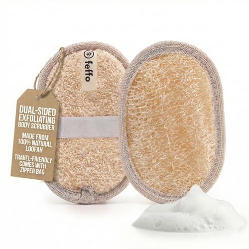 Natural Loofah Sponge for Body Scrub, Exfoliating Body Scrubber & Loofah with Handle, Exfoliating Pads, Loofah for Women, Men & Kids (2 Count - 1 Pack, Oval) - color: Cream-oval