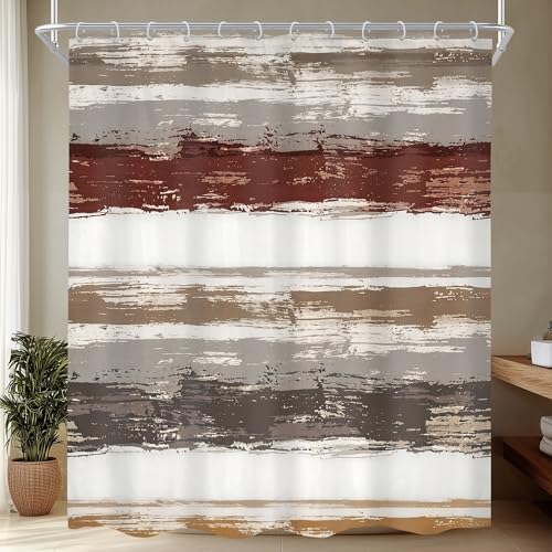 Abstract Brown 72Wx78H Shower Curtain Long Modern Gray Oil Painting Watercolor Striped Minimalist Geometric Simple Artistic Bathroom Curtain Set Aesthetic Bath Bathroom Accessories Decor - size: 72"W x 78"L (Pack of 1)