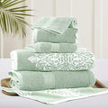Modern Threads 6 Piece Reversible Yarn Dyed Jacquard Towel Set Artesia Damask Sage - color: Sage