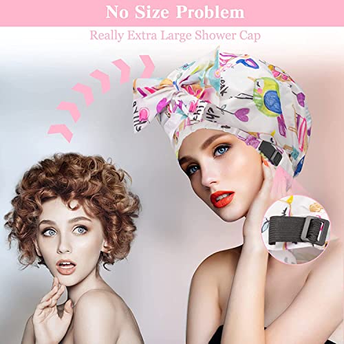 2 PCS Extra Large & Adjustable Shower Caps, Bow Knot Hair Cap | Reusable & Double Layer Bathing Cap for Women, Waterproof Outer & EVA Lining, for Shower, Spa, Makeup, for All Hair Lengths - color: 2-Light-2PS
