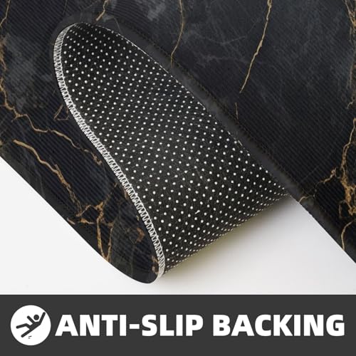 Black Marble Texture Kitchen Rugs Microfiber Floor Mats Cushioned Carpet Runner Rug for Laundry Bathroom Living Room, 2 Piece Set 17"X 47" + 17"X 30" - color: Black Marble