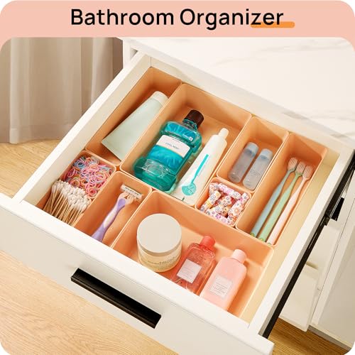 Vtopmart 25 PCS Plastic Drawer Organizers Set, 4-Size Versatile Bathroom and Vanity Drawer Organizer Trays, Storage Bins for Makeup, Bedroom, Kitchen Gadgets Utensils and Office - color: Orange