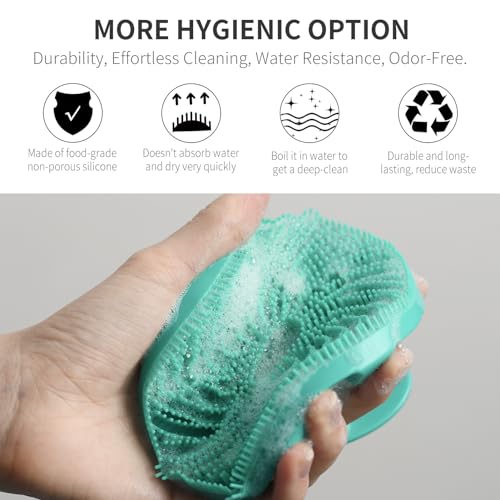 Silicone Body Scrubber 2 Pack, BEAUTAIL Gentle Bristles Shower Bath Brush, Lather Nicely, Soft Massage Body, More Hygienic Than Loofah, Gentle Exfoliating for Sensitive Skin, Green+Black | Lather Well Shower Scrubber for Body, Bath Essentials for Women, M