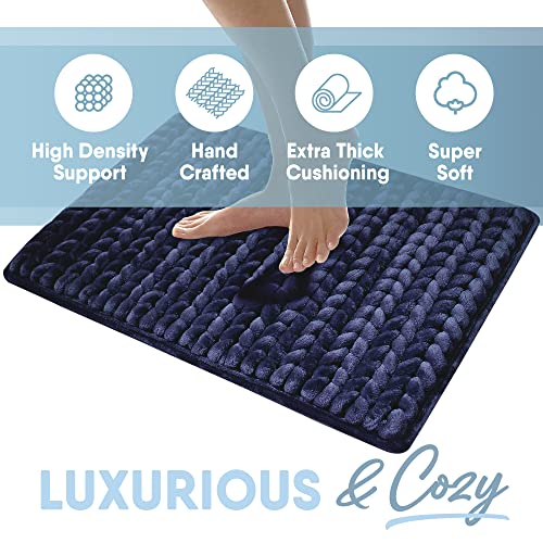 MICRODRY SoftLux Braided Bath Mats for Bathroom, Super Absorbent Bath Mat, Charcoal Infused Memory Foam Bathroom Rugs with GripTex Skid-Resistant Base, Pilling Resistant, 17x24, Small, Navy - color: Navy, size: 1'5" x 2' (Rectangular)