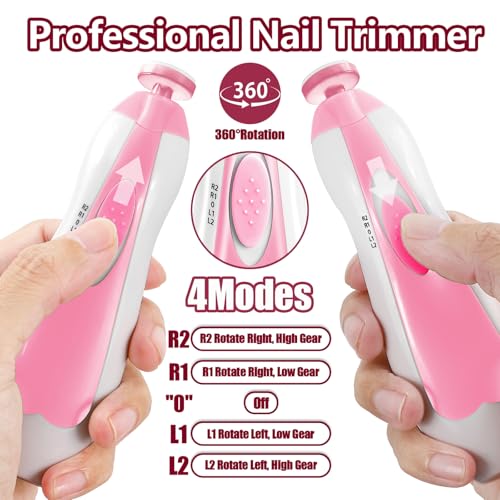 Qunlions life Baby Nail Trimmer Electric, 6 in 1 Rechargeable Baby Nail Clippers Manicure Set Grooming Kit for Toddler Infant or Adults (Pink) - color: Rechargeable-pink