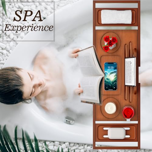 Premium Bamboo Bathtub Tray Caddy - Bath Tub Tray Table for Bathtub - Bath Caddy Tray for Bathtub, Expandable Size, Fits Most Bath Tubs - color: Walnut