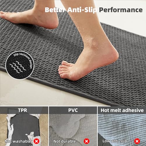 TYUU Bathroom Runner Rugs, Long Bath Mat Runner Washable Thin Quick Dry Low Pile Bathroom Runner Rugs Non Slip, Dark Grey 24"x70" - color: Dark Grey, size: 2' X 5'10" (Runner)