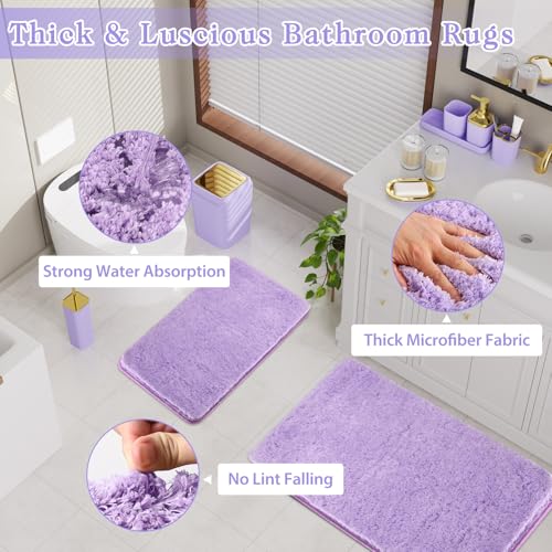 XLHOMO Bathroom Set - Purple Bathroom Sets with Shower Curtain and Rugs, 24PCS Shower Curtain Set with Hooks, Soap Dispenser, Soap Dish, Toilet Brush Holder and Trash Can for Housewarming - color: Purple and Gold, size: Bathroom Set+Shower Curtain+Bath Ru