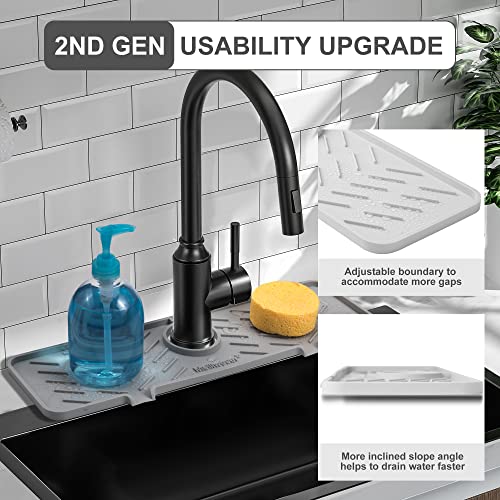 Silicone Faucet Mat for Kitchen Sink – Gen 2 Splash Guard with Upgraded Outlet & Slope – 18” x 5.1” Water Catcher & Sink Sponge Holder for Kitchen and Bathroom (Gray) - color: Gray, size: 18 in