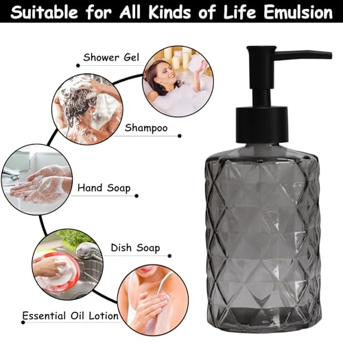 Glass Soap Dispenser with Black Plastic Pump, 12oz Refillable Liquid Hand Soap Dispenser, Crystal Lotion Bottle for Modern Home Decor, Bathroom, Kitchen Countertop, Hotel - color: Dark Gray
