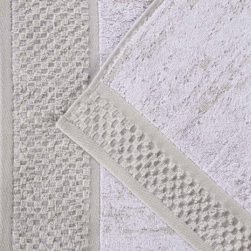 Superior Cotton Bathroom Towel Set, Plush Absorbent, 12 Piece, Stone White | Soft Quick Dry, Bathroom Essentials, Jacquard & Solid Pattern Assorted Towels, 4 Bath, 4 Hand, 4 Face Towel, Lodie Collection - color: Stone-white, size: 12 Piece Towel Set (Jacq
