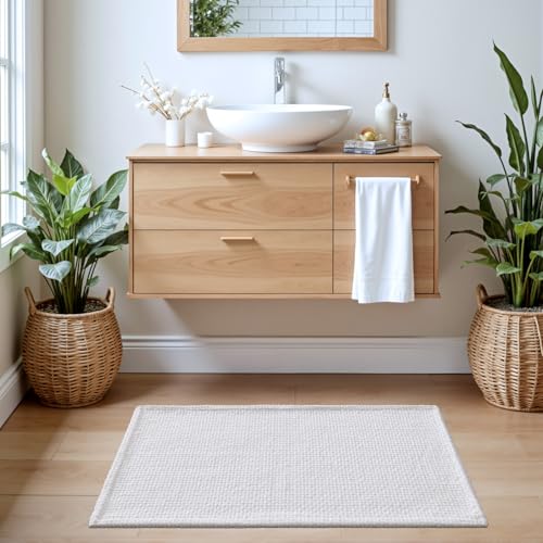 DEXI Bathroom Rugs 32x20, Non Slip Washable Bath Mat, Absorbent Chenille Bathmat, Ultra Soft Thick Carpet for Tub Shower Floor, White - color: White, size: 32" X 20" (Rectangular)